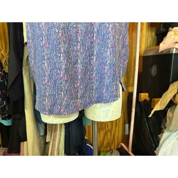Lucky Brand Blouse Top Lightweight Short Sleeve Front Tie Blue & Print Boho Sz L - Picture 2 of 8